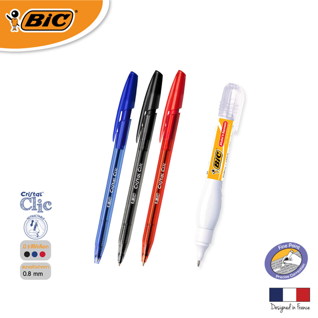 official-store-bic-บิค-ปากกา-cristal-clic-3-ด้าม-ปากกาลบคำผิด-1-ด้าม