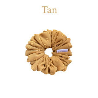 Tan 12cm. ยางรัดผมผ้าชีฟองจุด รุ่น Candy Scrunchies ยางมัดผม ยางรัดผมโดนัท