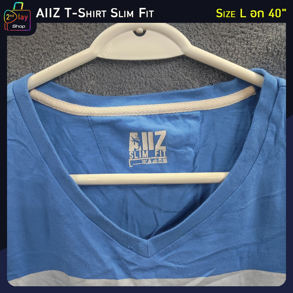 aiiz-polo-striped-t-shirts-เอ-ทู-แซด-เสื้อยืดสีฟ้า-ลายพิมพ์