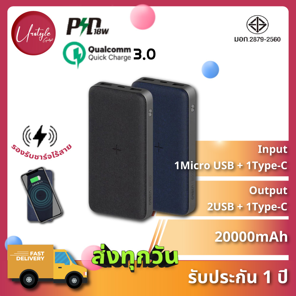 ภาพหน้าปกสินค้าEloop EW40 Quick Charge พาวเวอร์แบงค์ แบตสำรองไร้สาย Wireless Power Bank 20000mAh รองรับ QC3.0 & PD