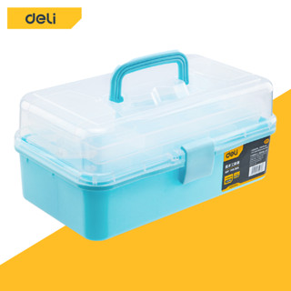 Deli กล่องเครื่องมือพลาสติก กล่องใส่อุปกรณ์ 3ชั้น พกพาง่าย ถาดพลาสติกใส Plastic Tool Box