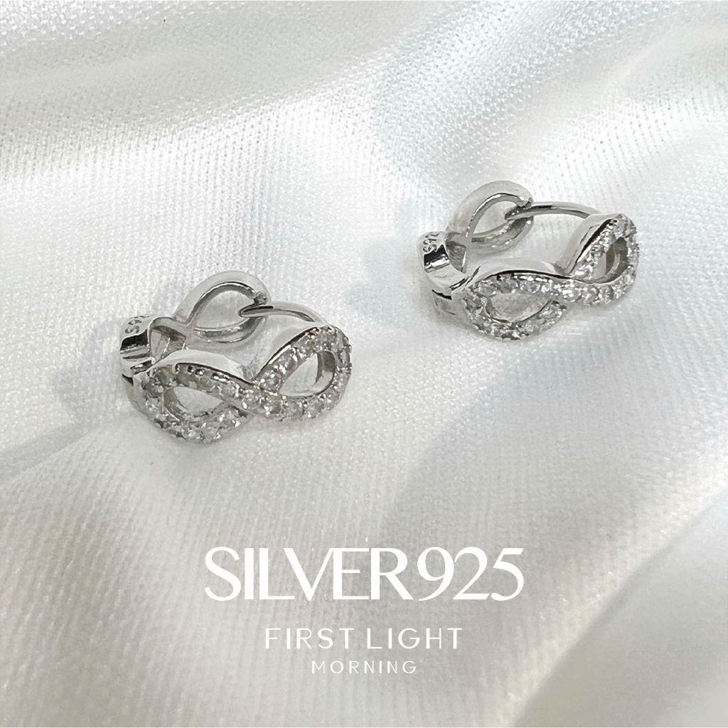 first-light-morning-infinity-earrings-ต่างหูเงินแท้-silver-925-ชุบทองคำขาวประดับคริสตัล-ต่างหูห่วง