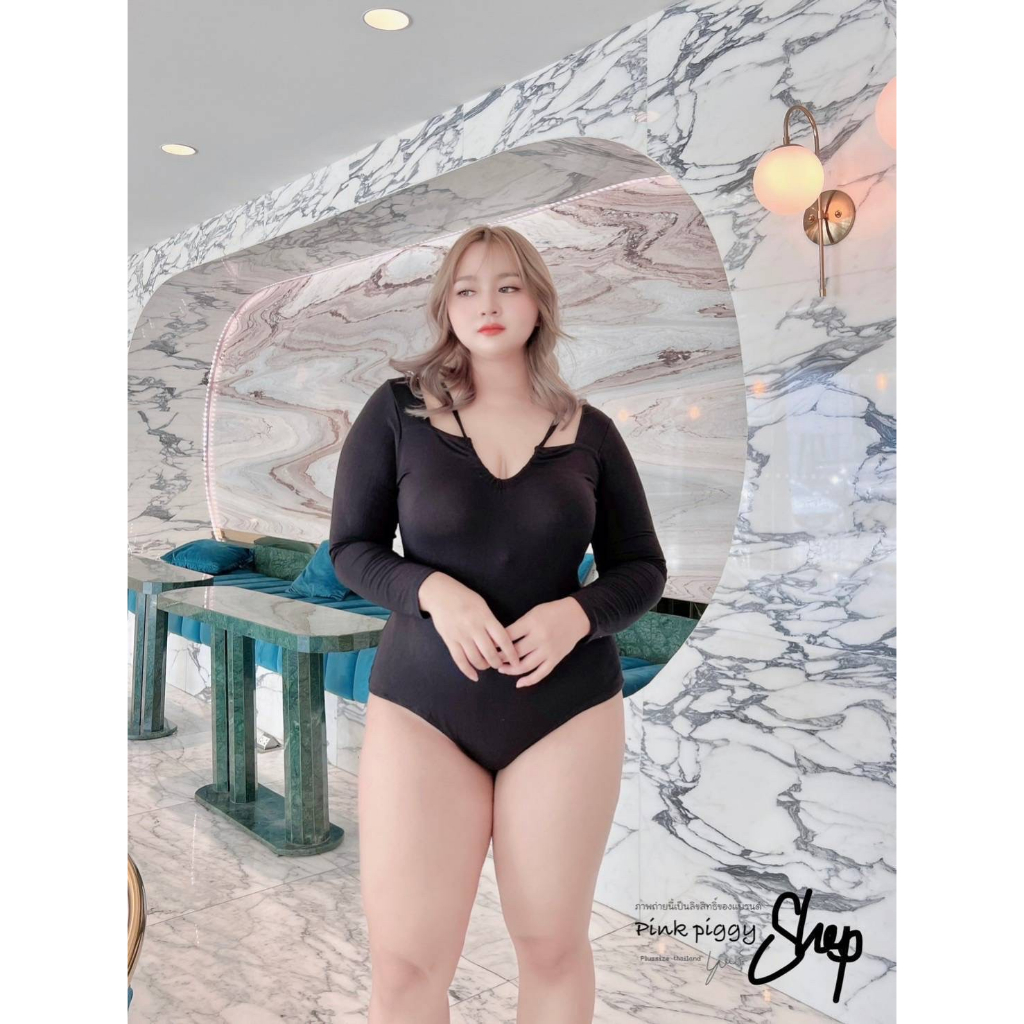 body-suitบอดี้สูทแขนยาวแบบสวมสบายเป้ามีกระดุมแป๊กเปิดปิดได้ตามสะดวกplus-size42-60