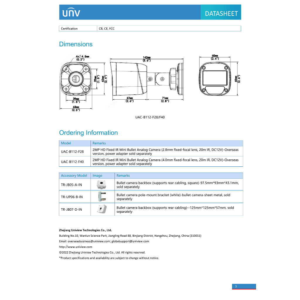 uniview-กล้องอนาล็อก-รูปทรงกระบอก-ความละเอียด-2-ล้านพิกเซล-รุ่น-uac-b112-f28-เลนส์-2-8-มิล