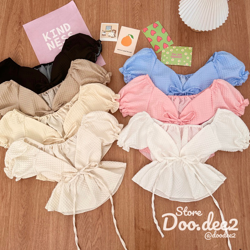 doodee2-เสื้อแขนตุ๊กตา-คอวีลึก-ผ้าลายริ้ว-น่ารัก
