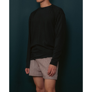 FW22/12 (LIMITED) Cable Knitted Round-Neck Sweater in Black | เสื้อสเวตเตอร์คอกลม ผ้ายืดถักลายเปียเนื้อบาง สีดำ