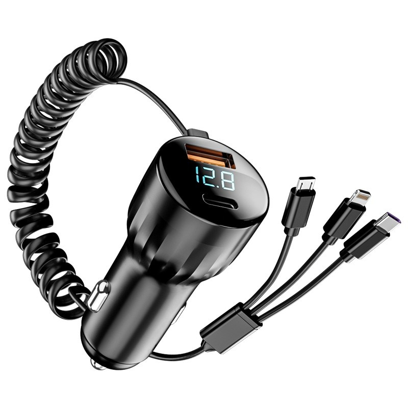 ที่ชาร์จแบตในรถ-ชาร์จอย่างรวดเร็วใช้พอร์ตการขยายตัว-usb-สามตัวกับปลั๊กแปลงที่เบากว่า