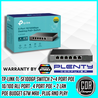 TP-Link สวิซ์ 6-Port 10/100Mbps Desktop PoE Switch with 4-Port PoE+ รุ่น TL-SF1006P (สินค้ารับประกันตลอดอายุการใช้งาน))