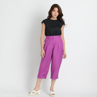 C&amp;D  Linen Pants ขาสี่ส่วนสีม่วง เนื้อผ้าลินินพรีเมี่ยม (CZTBDV)