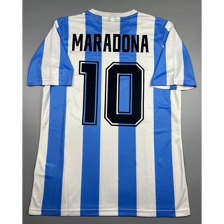เสื้อบอล ย้อนยุค ทีมชาติ อาเจนติน่า 1986 เหย้า Retro Argentina Home พร้อมเบอร์ชื่อ 10 MARADONA แชมป์บอลโลก