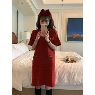 (พร้อมส่ง) Red knit dress 🧧🍾 C3801 เดรสสั้นสีแดง เดรสแดง เดรสตรุษจีน เดรสสีแดง เดรสแดงสไตล์เกาหลี