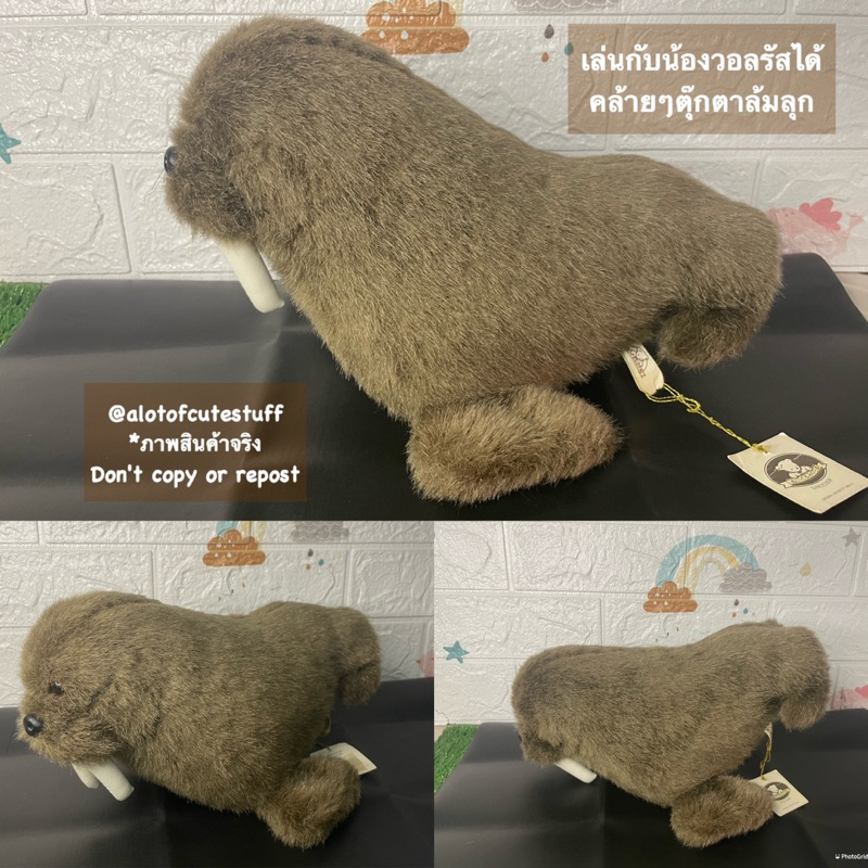 ตุ๊กตาน้องวอลรัส-ขนเก่า-ป้ายห้อย-original-design-by-san-ei-made-in-japan-walrus-stuffed-animal-soft-plush