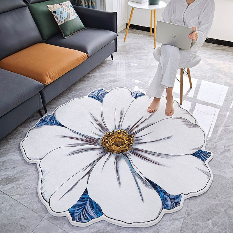Flower floor mat พรมสไตล์มินิมอล ลายดอกไม้ แบบA สีน้ำเงิน 100x100cm ...