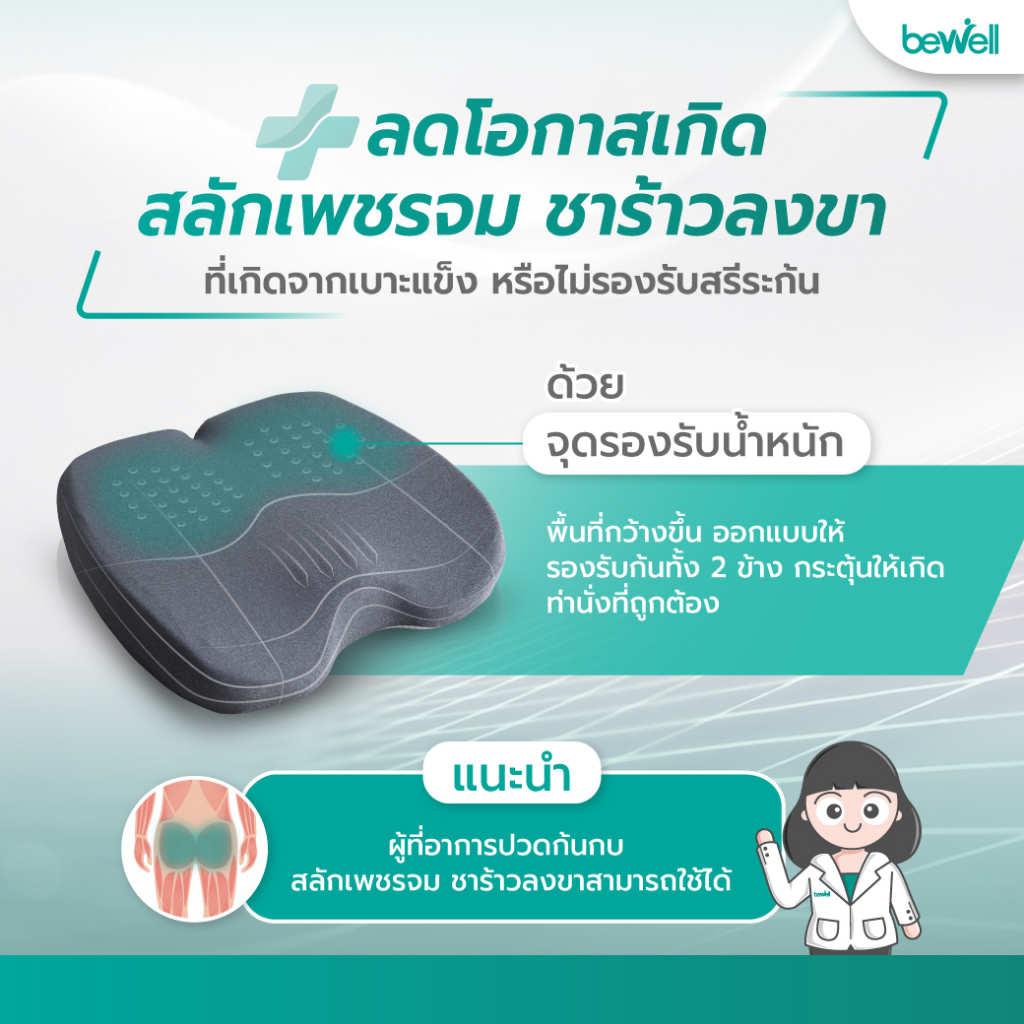 bewell-ergocushion-plus-เบาะรองนั่งเมมโมรี่โฟม-รองรับเต็มก้น-บรรเทาสลักเพชรจม-ลิขสิทธิ์เฉพาะ-bewell-รับประกัน-3-ปี