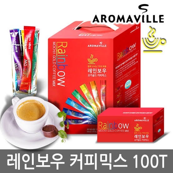 กาแฟเกาหลี-aromaville-rainbow-mocha-gold-coffee-mix-100t-ซอง-made-in-korea