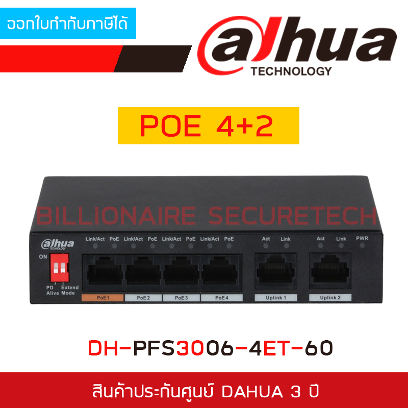 Dahua DH-PFS3006-4ET-60 6-Port 10/100Mbps Unmanaged Desktop Switch with ...