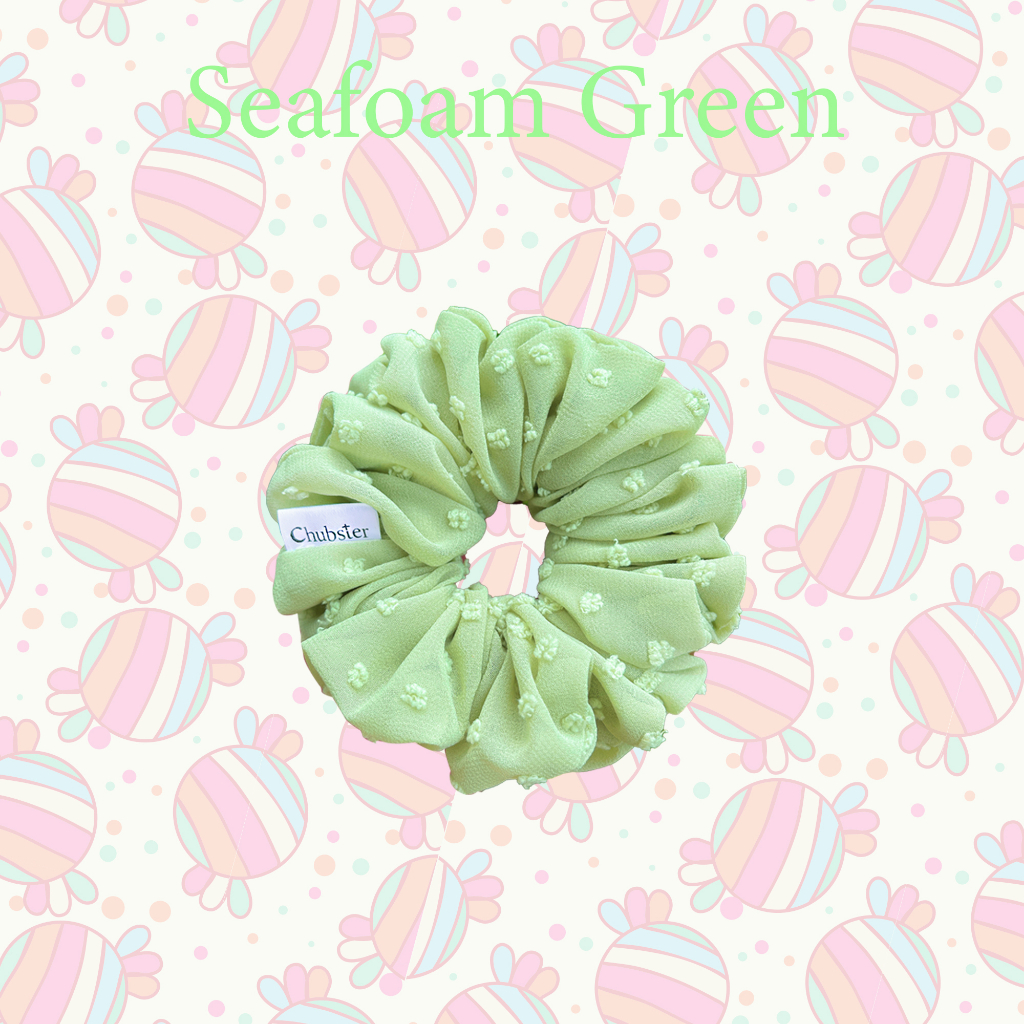 seafoam-green-12cm-ยางรัดผมผ้าชีฟองจุด-รุ่น-candy-scrunchies-ยางมัดผม-ยางรัดผมโดนัท