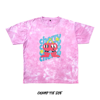 CHERRY l Tie Dye Oversized T-shirt unisex เสื้อมัดย้อม โอเวอร์ไซซ์ ใส่ได้ทั้งชายหญิง สีชมพู สกรีนลายน่ารักๆ