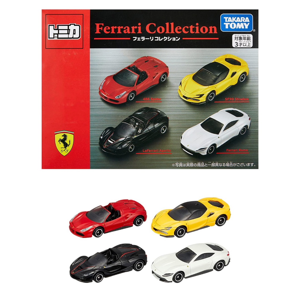 tomica-ferrari-collection-488-spider-sf90-stradale-la-ferrari-aperta-ferrari-roma-สินค้าจากญี่ปุ่น-4-ชิ้น-ชุดของขวัญ