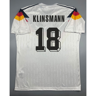 เสื้อบอล ย้อนยุค ทีมชาติ เยอรมัน 1990 เหย้า Retro Germany Home พร้อมเบอร์ชื่อ 18 KLINSMANN แชมป์บอลโลก World Cup Champio