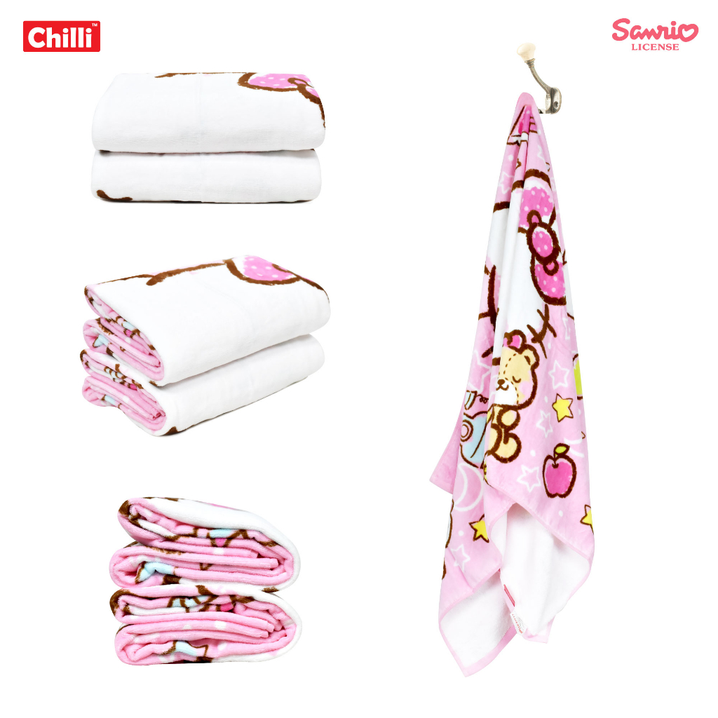 ของแท้-100-sanrio-towel-ผ้าเช็ดตัว-ผ้าขนหนู-ลิขสิทธิ์-hello-kitty-kt-8051-ขนาด-27x54-นิ้ว