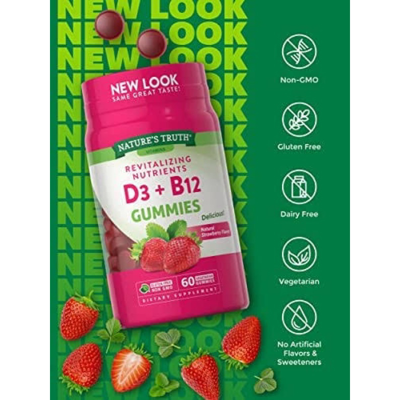 Exp04/2024 Nature’s Truth Vitamin D3 + B12 60 Gummies Shopee Thailand