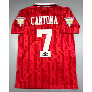 เสื้อบอล ย้อนยุค แมนยู 1992 คอเชือก เหย้า Retro Manchester United Home เบอร์ชื่อ 7 CANTONA กัมมะหยี่ อาร์ม พรีเมียร์ลีค