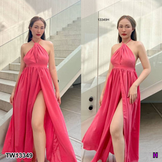 AK 13349 Maxi Dress แม็กซี่เดรสเชือกคล้องคอ