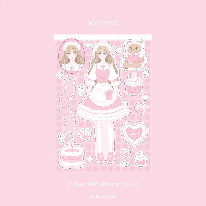 girls-maid-pink-sticker-สติกเกอร์ไดคัท