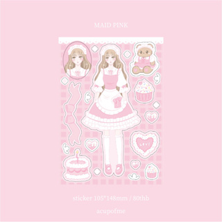 girls maid pink sticker สติกเกอร์ไดคัท