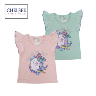 Chelsee เสื้อยืดคอกลม เด็กผู้หญิง รุ่น 237834 ลายม้า แขนระบาย ผ้า 100%Cotton อายุ 2-10ปี เสื้อผ้าเด็กโต เสื้อผ้าแฟชั่น