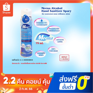 Meena(มีน่า)สเปรย์แอลกอฮอล์ทำความสะอาดมือ 75% food grade 75ml.