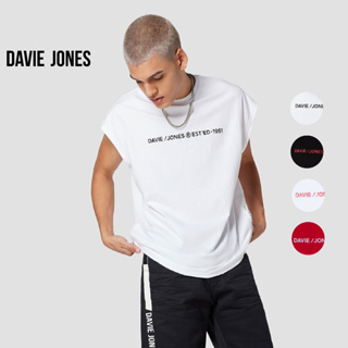 DAVIE JONES เสื้อยืดโอเวอร์ไซส์ พิมพ์ลาย แขนกุด สีขาว สีดำ สีแดง Graphic Print Oversized Sleeveless T-Shirt in white black red WA0114WH BK OW RE