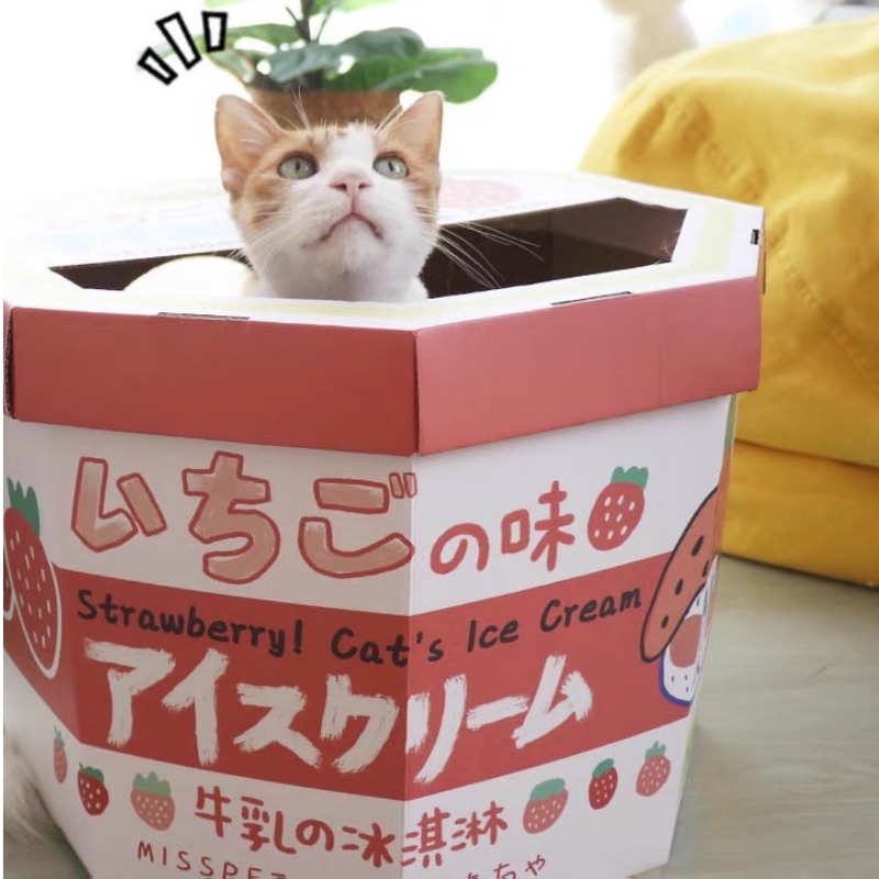 บ้านกล่องไอศกรีมแบรนด์-misspet-ที่ลับเล็บแมว-ของเล่นแมว-พร็อพถ่ายรูป-พร็อพถ่ายรูปแมว