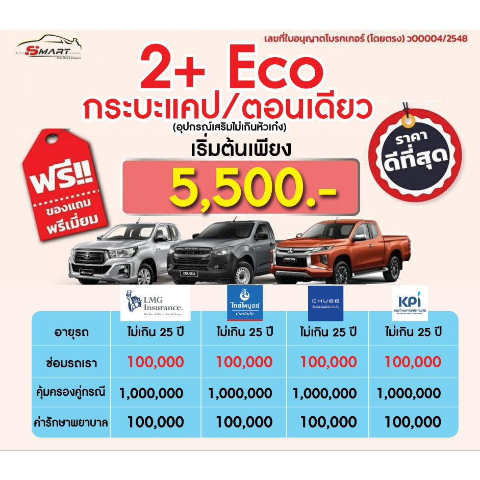 2-eco-กระบะแคป-ตอนเดียว-ราคาเริ่มต้น-5-500-ราคาดี-ไม่มีบวกเพิ่ม-ประกันดี-เคลมง่าย-มีอู่ซ่อมเอง-ประกันภัย-ผ่อนได้