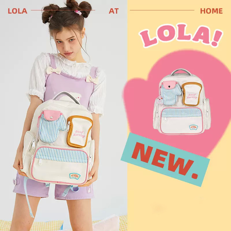 LOLA DESIGN Morning Toast Backpack ใส่ไอแพด14นิ้ว A4 Notebook ดีไซน์ฟั ...