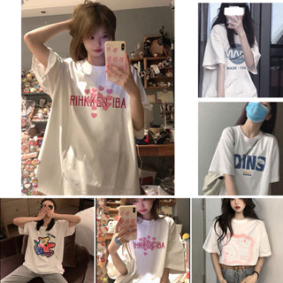 cute💜M-XXL เสื้อยืดคอกลมแฟชั่นแขนสั้นผู้หญิง เสื้อผ้าสวยสตรีเกาหลี ลายสกรีนคมชัด ใส่สบาย oversize