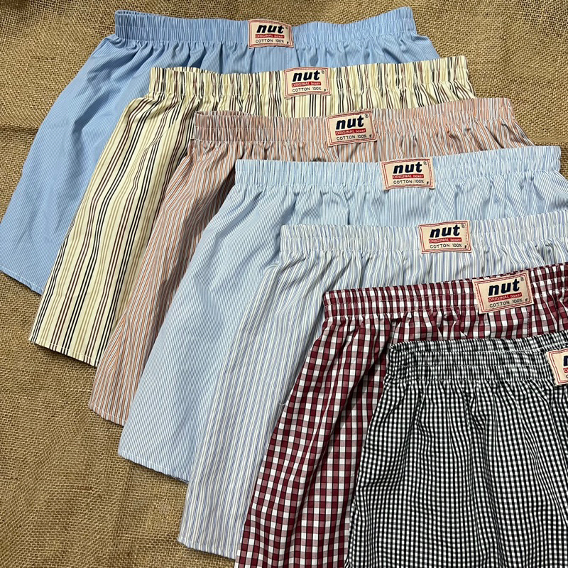 ภาพหน้าปกสินค้ากางเกงบ๊อกเซอร์ชาย ยี่ห้อNut Boxer ทรงเกาหลี Freesize ผ้าเชิ้ต (โปรฯ 12 ตัว ฟรี 1 ตัว คละลาย) กางเกงใส่นอน