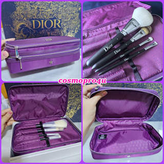 แปรงแต่งหน้า Dior ชุด 4 ชิ้น พร้อม กระเป๋าเครื่องสำอาง สีม่วง