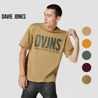 DAVIE JONES เสื้อยืดโอเวอร์ไซส์ พิมพ์ลาย สีกากี สีแดง สีเขียว สีน้ำตาล สีเหลือง Logo Print Oversized T-Shirt in Khaki green yellow LG0039KH MA GR BR YE