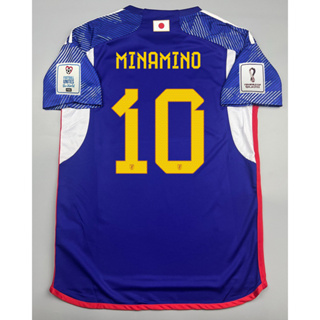 เสื้อบอล แฟนบอล ทีมชาติ ญี่ปุ่น เหย้า 2022-23 Japan Home พร้อมเบอร์ชื่อ 10 MINAMINO อาร์มฟุตบอลโลก World Cup 2022