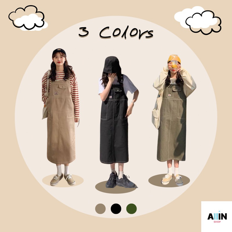 รูปภาพสินค้าแรกของพร้อมส่ง ️3colors Jumpsuit Skirt เอี๊ยมกระโปรง เอี๊ยมยาว เอี๊ยม ชุดเอี๊ยม เสื้ผ้าสไตล์เกาหลี