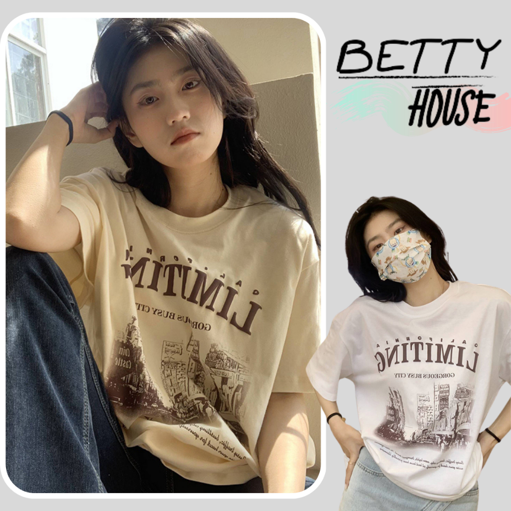 betty-house-เสื้อยืดหลวม-เสื้อยืดลายตัวอักษร-แนวย้อนยุค-ดูดี-ทรงหลวม-ใส่สบาย-พร้อมส่ง-พร้อมส่งจากกทม-มาถึงใน-3-5-วัน