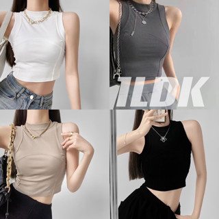 1LDK🌈 พร้อมส่ง🌈เสื้อยืด แขนกุดคอกลม ผ้าไหมพรม ผ้ายืดใส่สบาย(28080)