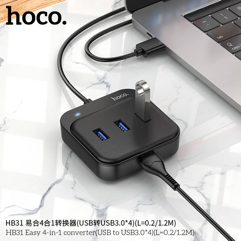 hoco-hb31-4-port-usb-hub-5-0v-เพิ่มช่องเสียบ-usb-สายยาว-1-2เมตร-usb-3-0-คอมพิมเตอร์-โทรศัพท์-และไอแพด