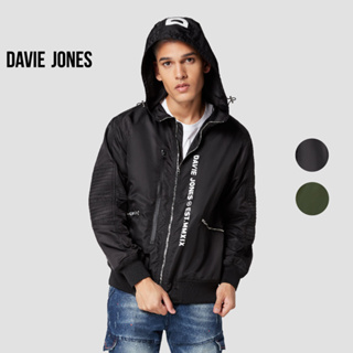 DAVIE JONES เสื้อฮู้ดดี้ มีซิป สีดำ สีเขียว Zipped Hoodie in black green JK0027BK GR