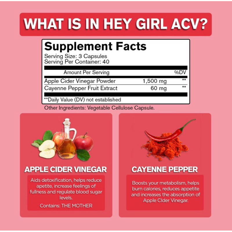 ภาพสินค้าHey Girl Apple Cider Vinegar 120 Capsules สินค้าพร้อมส่งที่ไทย (EXP.28/12/2025) จากร้าน gjyshoppingbag บน Shopee ภาพที่ 4