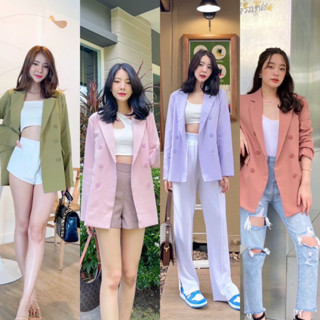 BLAZER 🍒 สูทแต่งกระดุมด้านหน้า 6เม็ดงานกระเป๋าจริง มีซับใน ผ้าเกาหลีอย่างดี ไม่หนาเกินไป ทรงสวย ใส่ทำงาน ใส่เที่ยวก็สวย