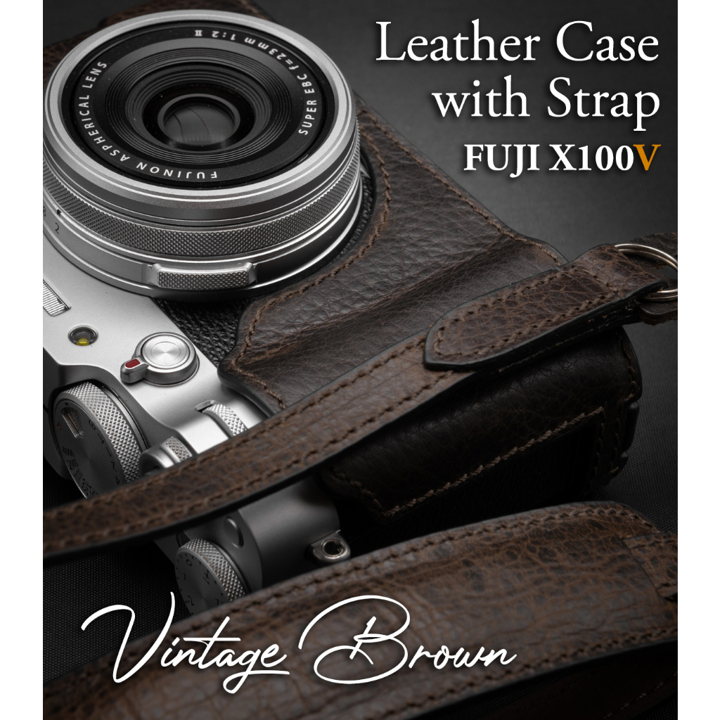 เคส-fuji-x100v-vintage-brown-หนังแท้สีน้ำตาล