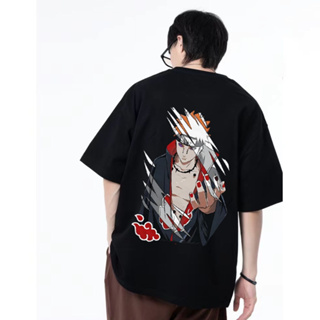 Anime Naruto Street Crew Neck เสื้อยืดคอกลมกราฟฟิตีอินเทรนด์ผ้าฝ้ายขนาดใหญ่